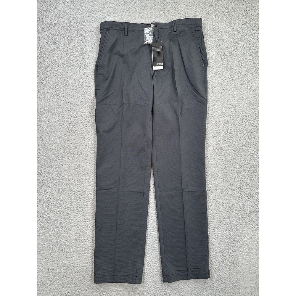 Sligo Golf Scott Pants Men's 36x34 Black Gray Check Performance Stretch NEW